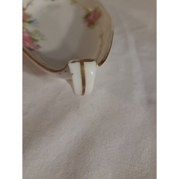 Nippon Handpainted China Trinket Dish 7.75" Pink Rose W/bluebird - Picture 5 of 11